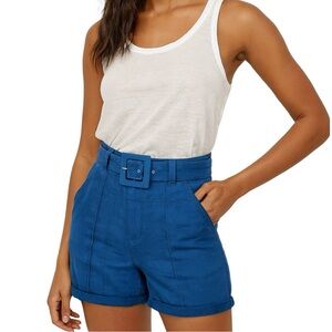 ASOS White Dark Teal Belt Buckled Roll-Cuff Denim Shorts - Size 6